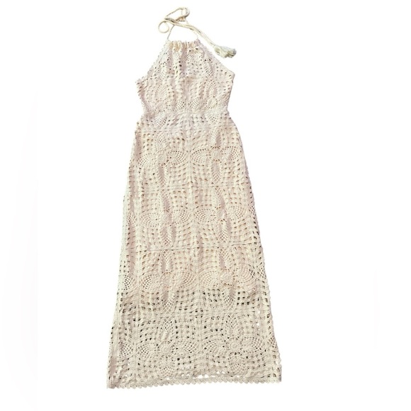House of Harlow 1960 Ivory Crochet Knit Halter Cutout Back Maxi Dress NWOT - Picture 7 of 12